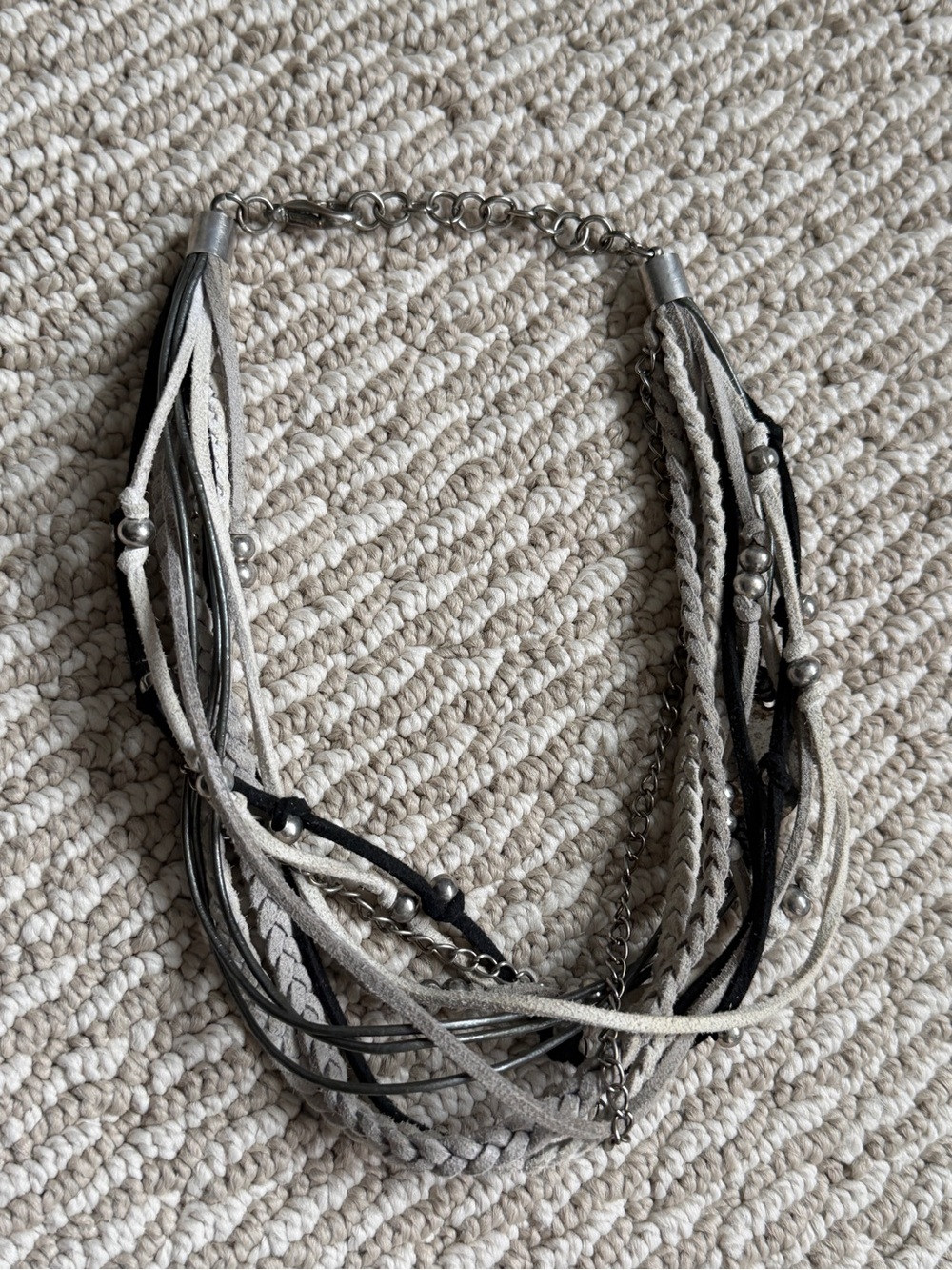 Multi- Strand Black & Cream Layered Statement Necklace